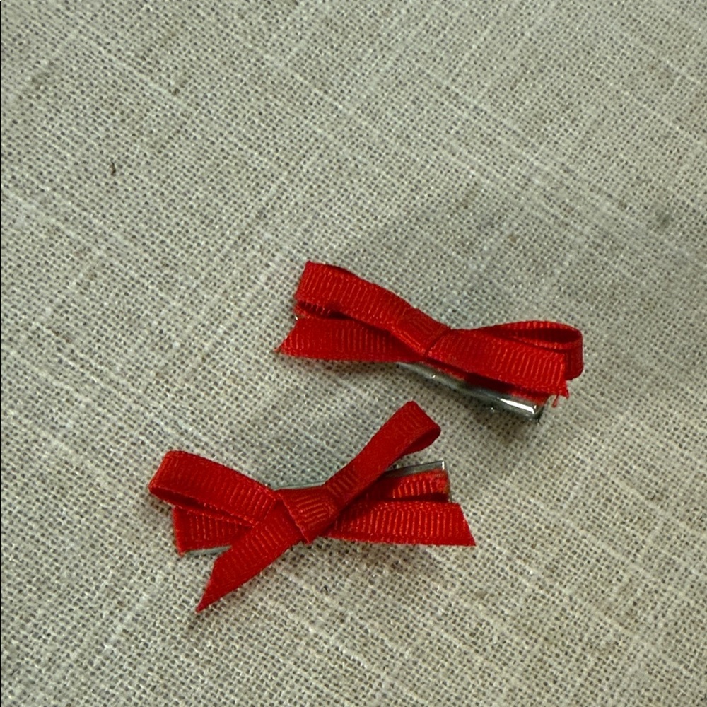 Handmade Baby Hair Clips Red Bow Set 2 Cute K-Pop Tokyopop Girly